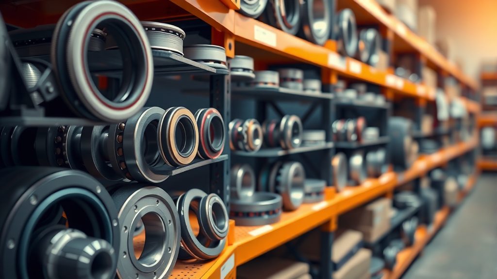 Estantería de almacén con repuestos críticos de mantenimiento industrial