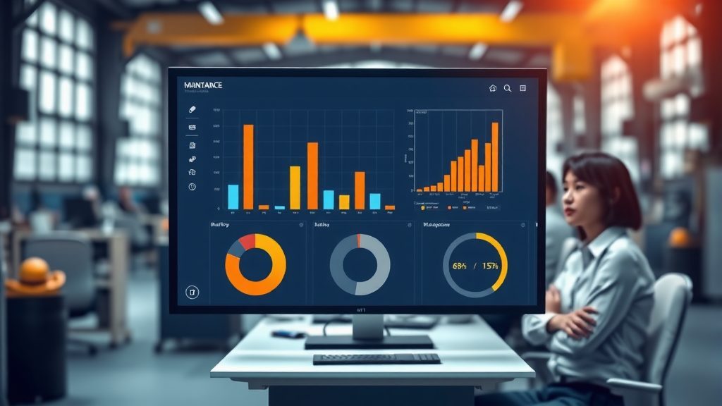 Cuadro de mandos con indicadores KPI de mantenimiento industrial
