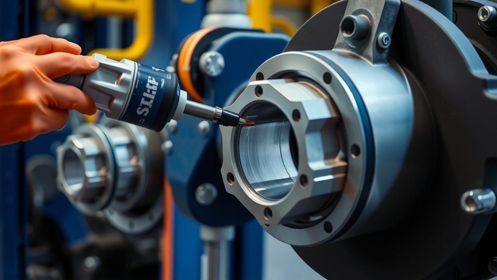 Engrase de un rodamiento con pistola de grasa en mantenimiento industrial