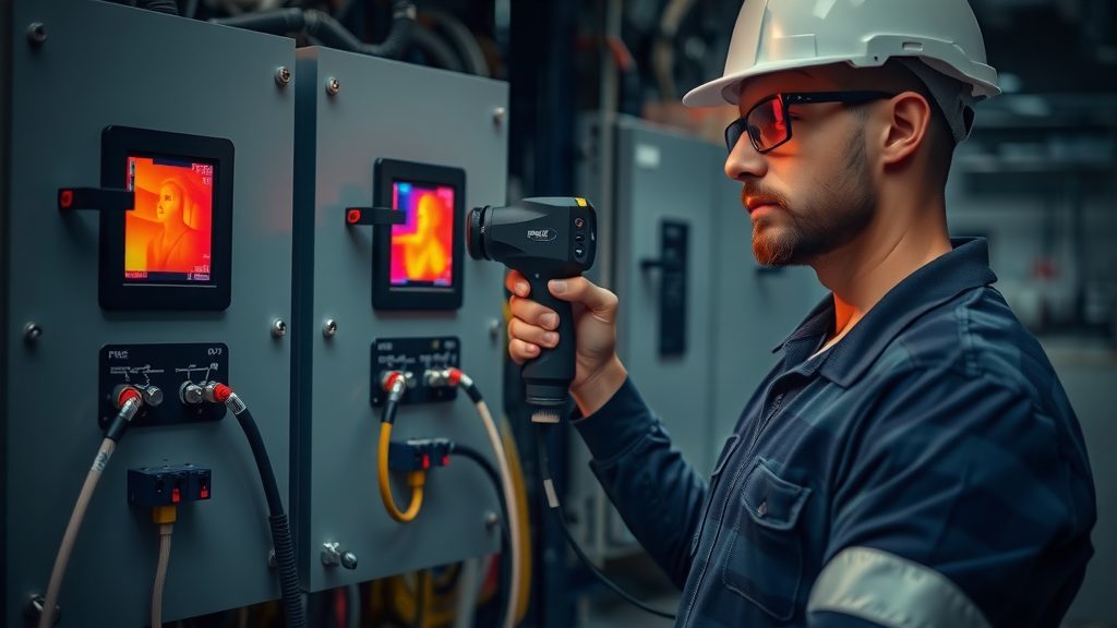 Cámara termográfica midiendo el calentamiento de un cuadro eléctrico